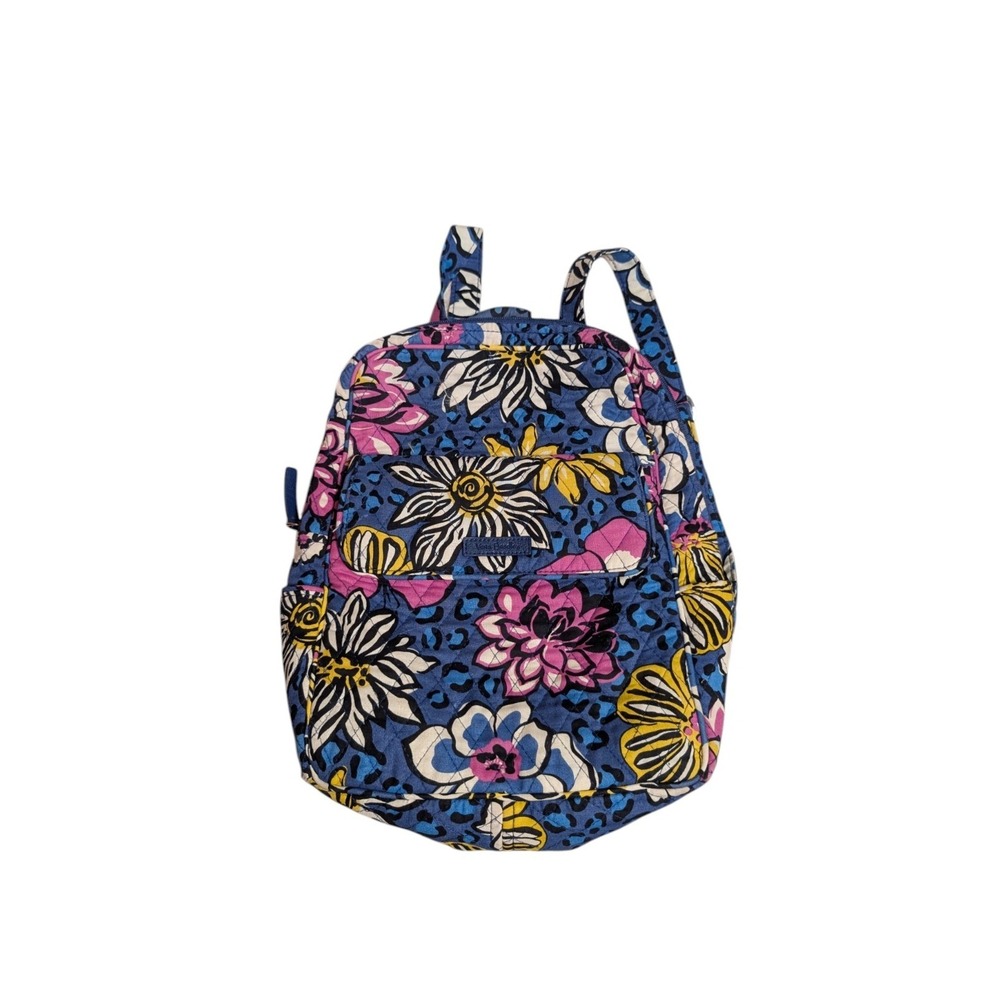 Vera Bradley Midnight‎ Blues Quilted Floral Backpack Pink Leopard Lining Navy
